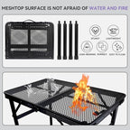 BRIAN & DANY Camping Table Folding Grill Table, Small Foldable Table Height Adjustable, Portable Metal Picnic Table for Outdoor, Black, 2x1.3FT