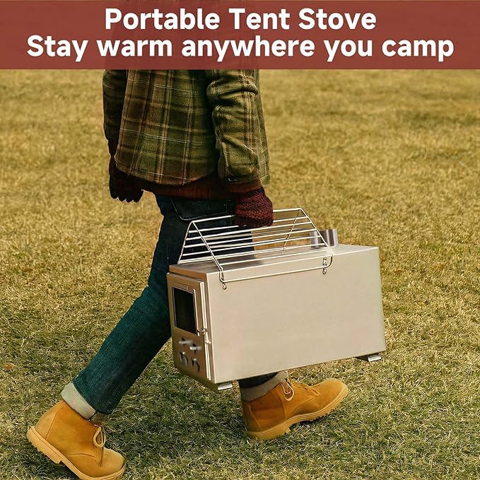 H&ZT Large Hot Tent Stove, Upgraded Wood Burning Stove with 9 Chimney Pipes, Portable Camping Heater for Cooking, Hunting & Winter Warmth