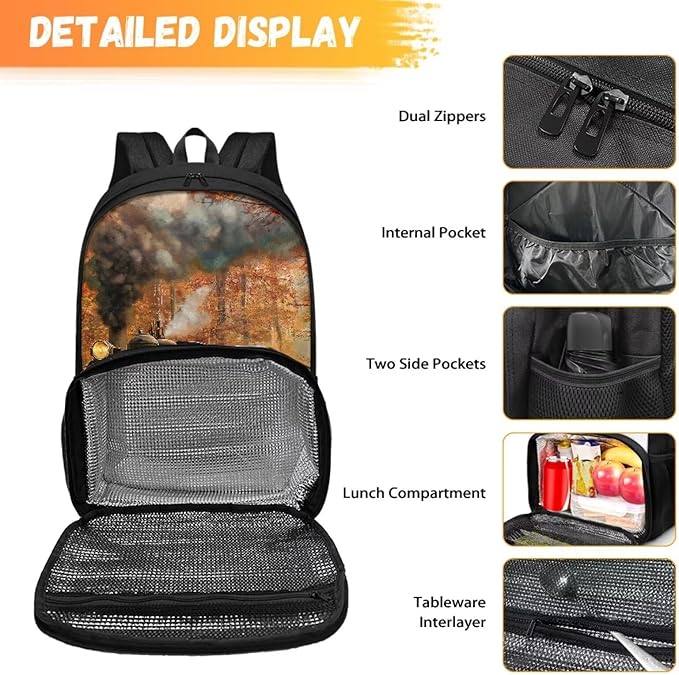 Hiking Daypack Cooler Backpack for Kids & Adults Scratches-Proof Insulated Cooler Lunch Backpack School Bookbag Meal Bag for School Travel Picnic, Thanksgiving Gift, Tain Maple Leaves