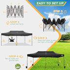COBIZI 10x20 Pop Up Heavy Duty Canopy with Upgrated Hexagonal Legs, Easy up Tent for Party, Wedding and Commercial Event, Outdoor Canopy with Roller Bag, Sand Bags, Waterproof & UPF50+ (Black)