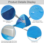 Automatic Pop Up Beach Tent Instant Portable Quick Sun Shelter for 2-3 Persons (Blue)