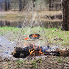 Lineslife Campfire Tripod Grill for Cooking, Durable Stainless Steel Camping Fire Tripod Grill with Round Grate and Carrying Bag for Outdoor BBQ, Silver