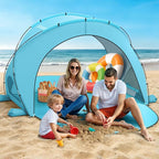 Beach Tent Sun Shelter, Beach Shade Tent with UPF50+ UV Protection, Sun Shelter for 1-3 Person, Beaches Shade with 2 Zippered Doors, Portable Tents for Camping Fishing, Light Blue