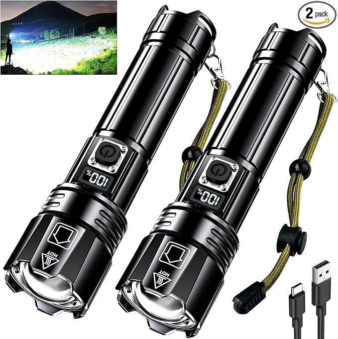 AKNEAR Rechargeable LED Flashlight 99000 High Lumens, Super Bright Flashlights with Zoomable & USB C Rechargeable & 5 Light Mode & IPX-7 Waterproof, Powerful Flash Light for Home, Hiking, Camping