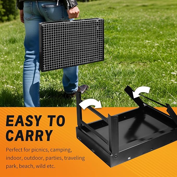 17" Portable Charcoal Grill, Folding Portable BBQ Charcoal Grills, Tabletop Mini Smoker, Small BBQ Grill, for Backyard, Outdoor Cooking, Camping, Travel, Beach
