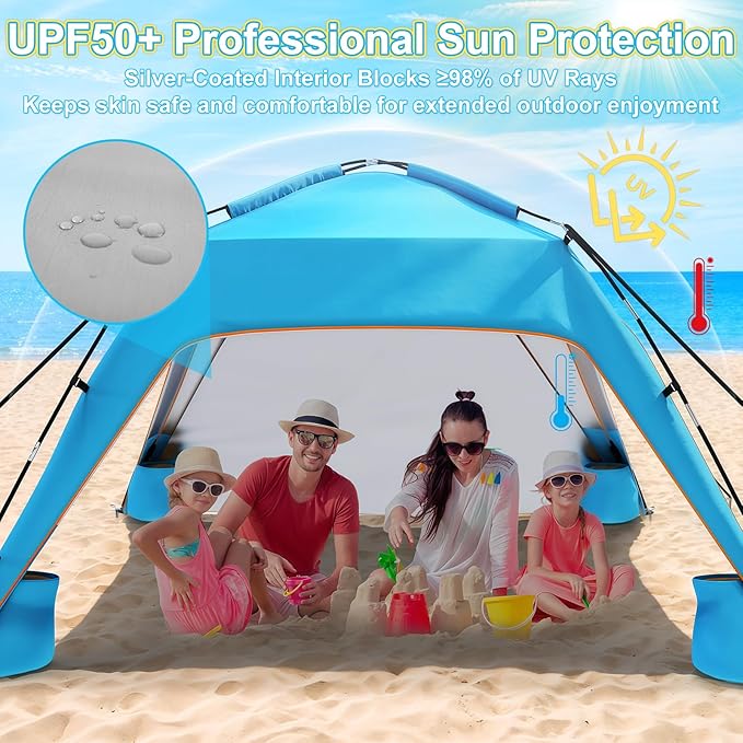 Beach Tent Sun Shelter for 6-8 Person, Beach Sun Shelter with UPF50+ UV Protection, Lightweight and Easy Setup Beach Canopy, Portable Shade Tent for Beach Camping Fishing