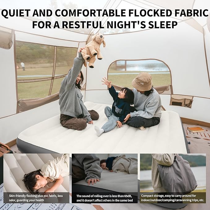 Naturehike Pillow Top Plush Compact King Air Mattress with Rechargeable Built-in Pump, 992 LBS Support, Blow Up Bed with Annular Air Column Structure, Inflatable Airbed for Home, Camping, Guests