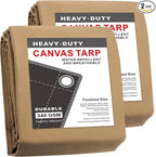 CARTMAN Finished Size 8x10 Feet Tan 2PK Canvas Tarp with Rustproof Grommets, Heavy Duty Multipurpose Tarpaulin Cover for Canopy Tent, Roof, Camping, Woodpile