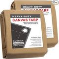 CARTMAN Finished Size 6x8 Feet Tan 2PK Canvas Tarp with Rustproof Grommets, Heavy Duty Multipurpose Tarpaulin Cover for Canopy Tent, Roof, Camping, Woodpile