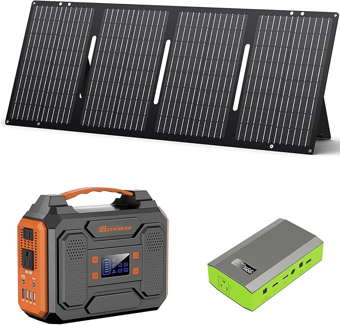Portable Solar Generator with Panels, 300W Power Station with Solar Panel 60W, 110V AC Outlet Solar Power Pack Generator, Camping 65W Power Bank with DC for Laptop Smart Device RV Outdoor