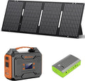 Portable Solar Generator with Panels, 300W Power Station with Solar Panel 60W, 110V AC Outlet Solar Power Pack Generator, Camping 65W Power Bank with DC for Laptop Smart Device RV Outdoor
