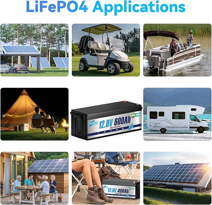 12V 600Ah LiFepo4 Battery Rechargeable Lithium Batteries with 200A BMS, UP to 5000+ Deep Cycles, Perfect for Boat, Marine, RV, Solar, Trolling Motor