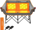 VIVOHOME 45W Padded Heating Double Camping Chair with 2 x 27000mAh Power Bank, Heated Oversized Portable Loveseat for Outdoor Sports, 3 Levels of Heat, Overheat Protection System, Orange and Gray