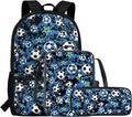Rnyleeg Soccer Backpack for Boys 6-8 with Lunch Box Novelty Blue Camo Kids Backpack Set Large Capacity Bookbag Set of 3 for Primary School Back to School Supplies