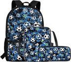 Rnyleeg Soccer Backpack for Boys 6-8 with Lunch Box Novelty Blue Camo Kids Backpack Set Large Capacity Bookbag Set of 3 for Primary School Back to School Supplies
