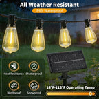 Solar Lights Outdoor Waterproof: ST38 50FT 15M Shatterproof Bulbs Patio Lights - Solar Powered & USB Charging- Remote Control 3 Light Modes Dimmable Solar Light - Camping Backyard Garden