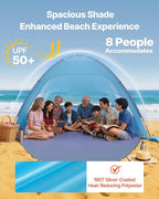 VEVOR Beach Tent Sun Shelter for 8 Person, UPF 50+ Protection, Portable Sun Shade Beach with Carrying Bag & Sand Pockets, Lightweight and Easy Setup Beach Umbrella for Camping Fishing Outdoor Picnic