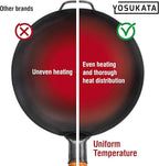 YOSUKATA 14" Carbon Steel Wok with Round Bottom – Pre-Seasoned Pow Wok for Stir Fry – Traditional Chinese Japanese Black Steel Pan – Outdoor Cookware for Gas Stovetops, Open Fire, BBQ, Camping