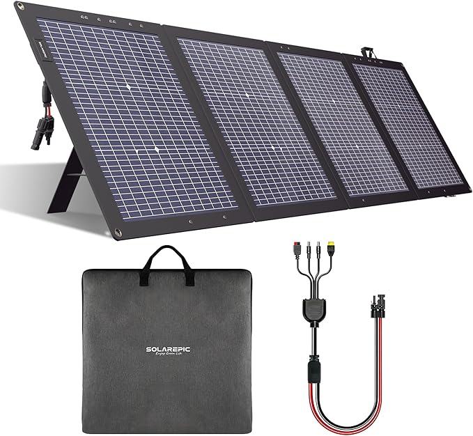 220W Foldable Solar Panel, Bifacial Monocrystalline, 25.9 Voc High Voltage, Waterproof, for Portable Power Station, Camping, RV, with Kickstand and Carrying Bag