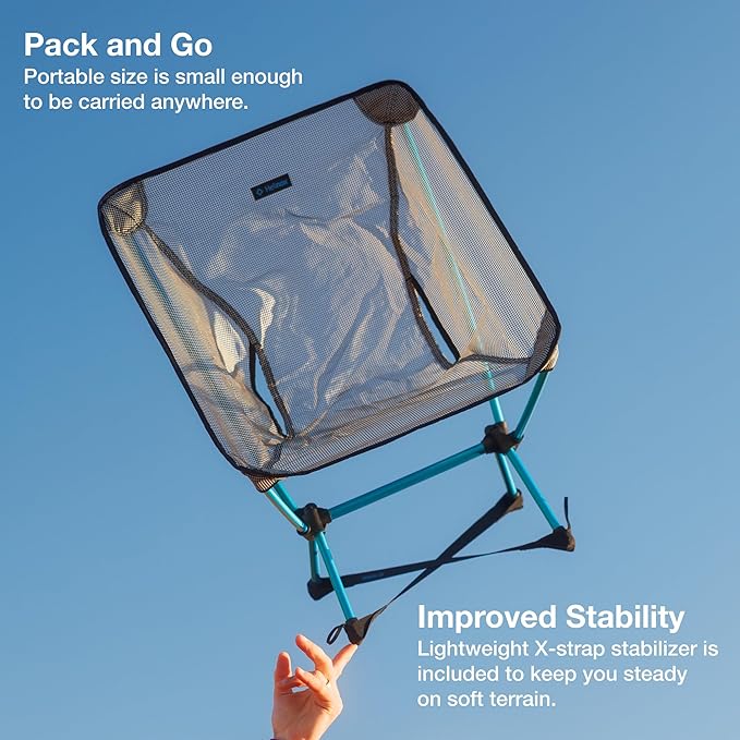 Helinox Chair Zero LT, 1.12 lbs Lightweight Camping Chair, Durable Ripstop, Compact Size, Portable and Packable Seat, Strong and Ultralight Frame, Backpacking Travel Essential, Cyan