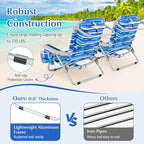 GYMAX Beach Chair, 330lbs Backpack Lounger with 5-Position Backrest, Storage Bag, Side Pocket, Towel Bar & Headrest, Foldable Low Beach Lounge, Portable Aluminum Lay Out Camp Chair (Blue Stripe,2)