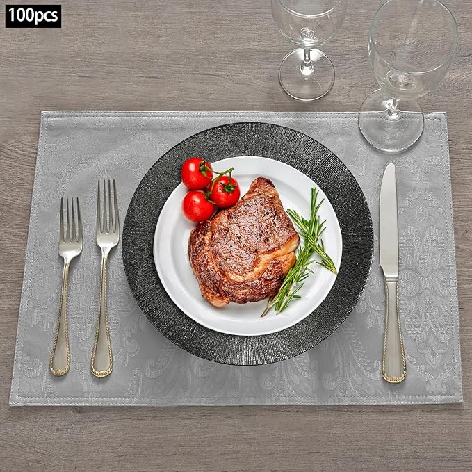 DYRABREST 100 Pcs 13 Inch Charger Plates, Bulk Round Charger Plates Plastic Wedding Dinner Elegant Reusable for Table Setting Wedding Party Event Tabletop Setting Decor (Black)