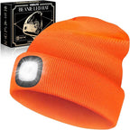 VIBELITE LED Beanie Hat with Light, USB Rechargeable LED Headlamp for Hiking, Camping, Gifts for Men, Dad, Teen Boys, Husband, Women, Boyfriend, Birthday Gifts for Women, Orange