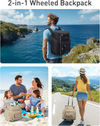 TOURIT Rolling Cooler Backpack: Leakproof Waterproof Insulated 36 Cans Beach Cooler with Wheels and Handle Outdoor Camping Picnic Travel
