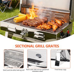 Boat Grill, 304 Stainless Steel Marine Grills w/Rod Holder Mount, Portable Propane BBQ for Boats & Tailgating & Camping, Built in Thermometer (Grill)