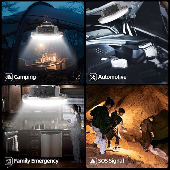 Rechargeable LED Camping Lantern – Tent Light with 3 Modes & Stepless Dimming, USB-C Fast Charge, IPX5 Waterproof, Magnetic Hook, Portable for Glamping, Emergency, Hiking & Power Outages