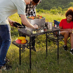 RedSwing Folding Grill Table with Extra Space, Adjustable Height Portable Small Stand Table for Outdoor Indoor Camping Picnic BBQ, Black with Side Table