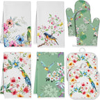 8 Pcs Birds Kitchen Gift Dish Towel Pot Holder Oven Mitt Set 4 Tent Car Tea Towels with Funny Sayings Novelty 2 Oven Mitts 2 Pot Holders Coffee Accessories Decor for Rv
