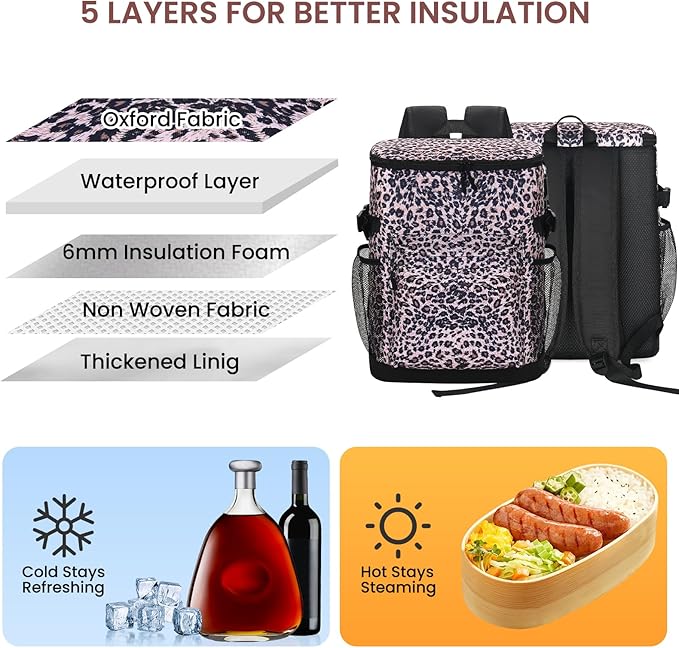 Cooler Backpack 33/40 Cans Coolers Insulated Leak Proof for Men & Women, Waterproof Soft Sided Lunch Camping Beach Travel Ice Chest Bag Hiking Picnic Backpack