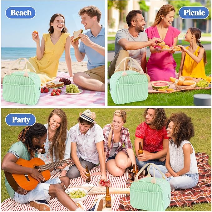 Lunch Bag For Women, Cooler Insulated Lunch Box For Travel Work Picnic College School Adult Large Capacity Lunch Bags, Green Stripe