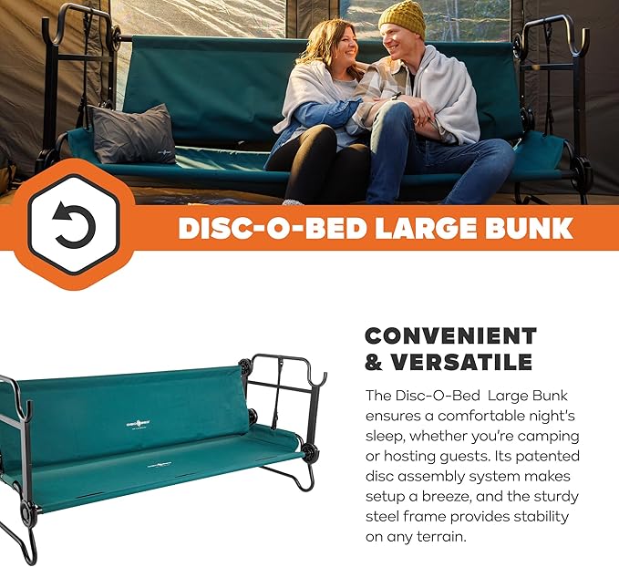 Disc-O-Bed Portable Cam-O-Bunk Bed Large 2 Adult Sleeping Cot for Camping, Green