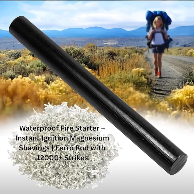 Magnesium Fire Starter Kit with Ferro Rod – Emergency Survival Gear with 12 Bags 99% Pure Magnesium + Waist Bag Waterproof Tin for Camping, Hiking, Bushcraft