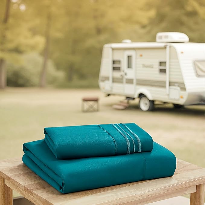 Camping Sheets Twin Size - Outdoor Air Mattress Sheet Set – Built-in Corner Straps for Air Mattress & Camping Use – Designed for Inflatable Beds & Tailgate Sleepovers, Teal