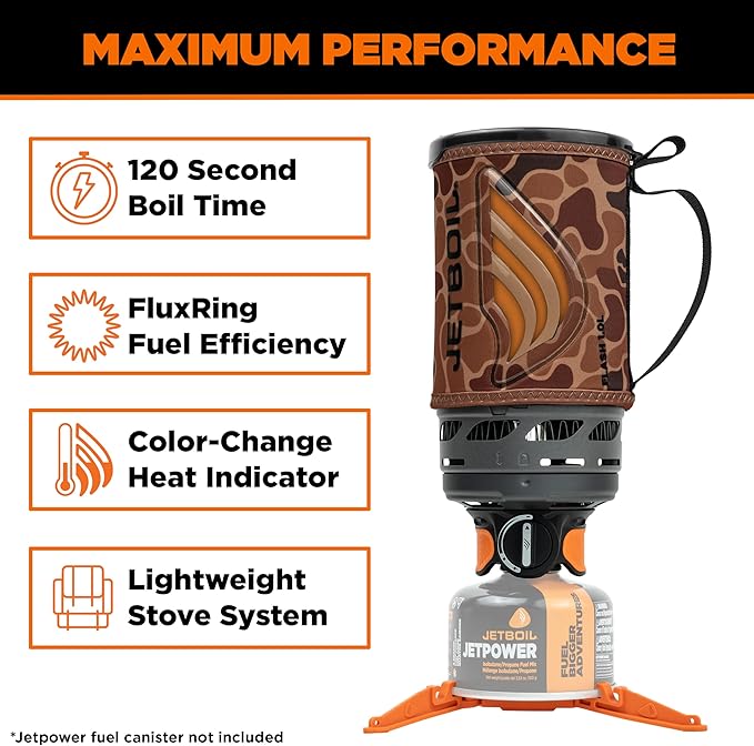 Jetboil Flash Portable Fast Boil Stove for Camping and Backpacking with 1-Step Auto Ignition, Propane/Isobutane Burner with Cooking Cup