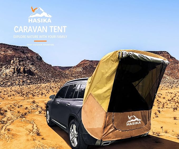 Hasika SUV Tailgate Tent, Universal Car Camping Awning, 3000mm Waterproof & UPF 50+ - Portable Hatchback Privacy Shelter for SUVs - Easy 2-Min Setup Road Trip Essentials Yellow