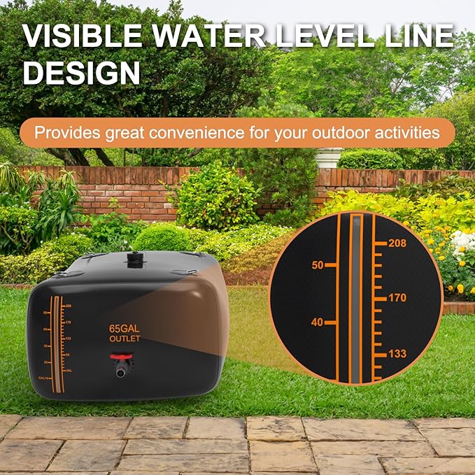 65 Gallon Water Bladder - 1000D PVC Black RV Water Tank, Portable Collapsible Storage Bladder Containers for Gardens, Camping, Emergency Use