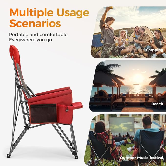 ALPHA CAMP Heavy Duty High Back Camping Chairs with Cup Holder Oversized Folding Chair Outdoor Chair with Headrest,Lawn with Side Pocket for Lawn, Sports and Fishing, 500lbs