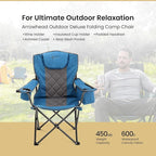 ARROWHEAD OUTDOOR 2-Pack Portable Deluxe Folding Camp Quad Chair w/Headrest, Glass & Cup Holders, Armest 6-can Cooler, Heavy Duty Carry Bag, 550 lbs Weight Capacity