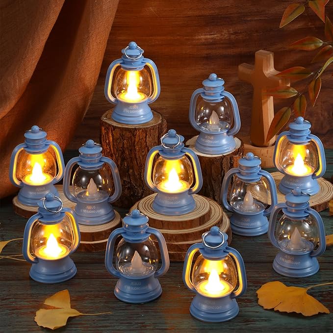 VIHOSE 12 Sets Christian Party Favors Jesus is The Guiding Light Themed Lanterns Religious Camping Lanterns with LED Candles Hanging Lamp for 2026 VBS Church Adventure Activities