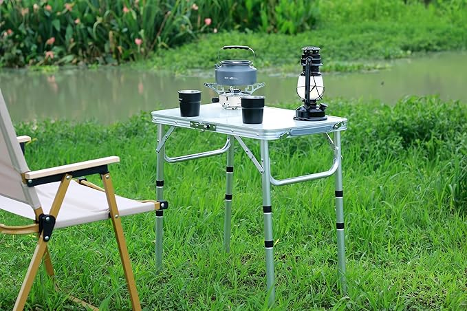 Folding Camping Table with Adjustable Height, 23.6" x 15.8" Portable Lightweight Tables with Aluminum Legs for Outdoor Camp, Picnic, Beach, Backyard, Tailgate Cooking, 3 Heights