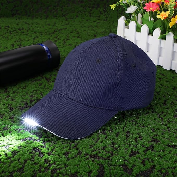 Coume Baseball Cap with Light Rechargeable LED Hat with USB Cable and Battery, Full Cotton Adjustable Headlamp Hat for Fishing Jogging Camping Hand Work(Navy Blue)
