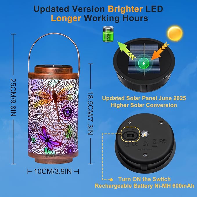 2Pack Solar Outdoor Lanterns Waterproof Multicolor Dragonfly Garden Gifts for Mom Women Backyard Lights Lanterns for Indoor,Outdoor, Outside,Mothers Day Gifts for Grandma Wife