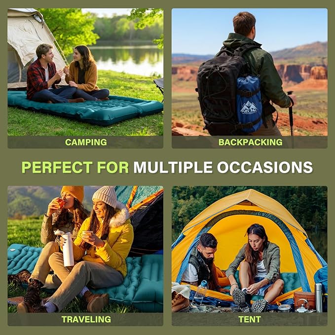 Camping Sleeping Pad, Ultralight Camping Pad with Pillow Built-in Foot Pump Inflatable Sleeping Mat Compact for Camping Backpacking Hiking Traveling-Green