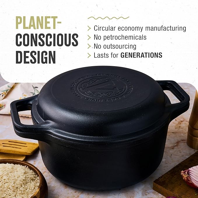 Victoria 6-Quart Cast Iron Combo Cooker, Combination Dutch Oven and Skillet, Made in Colombia, 2-Piece Set