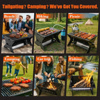 QuliMetal Portable Camping Grill – Foldable Charcoal/Gas Grill with Carry Bag | Heavy-Duty Backpacking BBQ & Fire Pit Grill for Outdoor Cooking, Camping, Tailgating, Patio & Backyard