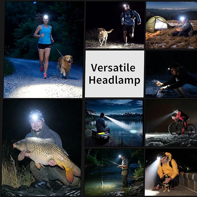 KunHe 2 Pack 333LM Aluminum Alloy Headlamp 1800mAh Rechargeable Headlamp with Zoomable 150M Long Beam IP65 Waterproof 3 Modes High Low Strobe for Outdoor Camping Construction Work Emergency